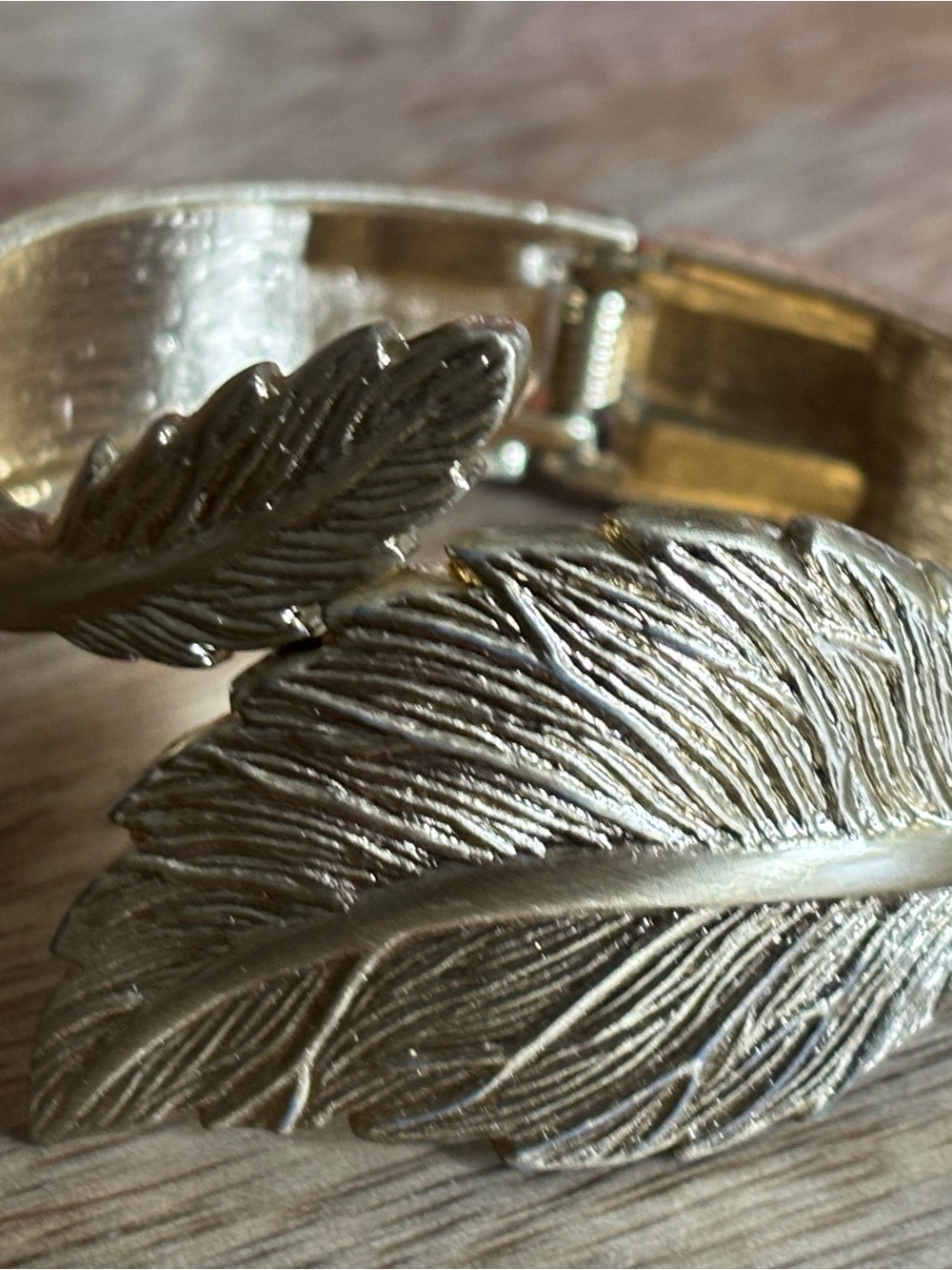Gold Feather Hinge Cuff Bracelet